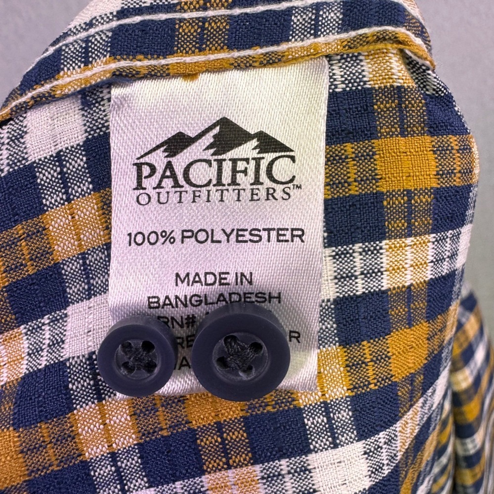 Pacific Outfitters Mens‎ Large Plaid Button Down Shirt Mustard Navy Yellow L - Picture 8 of 9